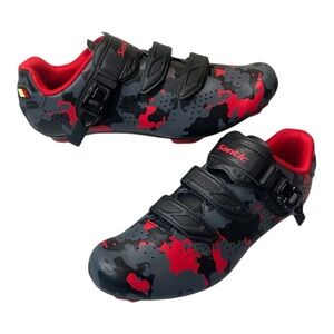 Santic Davee Bike Cycling Shoes Red Black Camo Men’s Size 12 with Bike Cleats